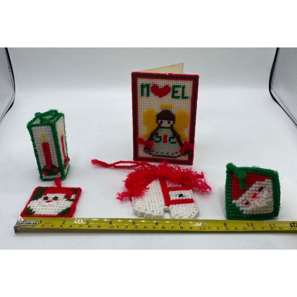 Vintage Handmade Plastic Canvas Christmas Ornaments & Card Set Lot of 5 - Picture 6 of 12